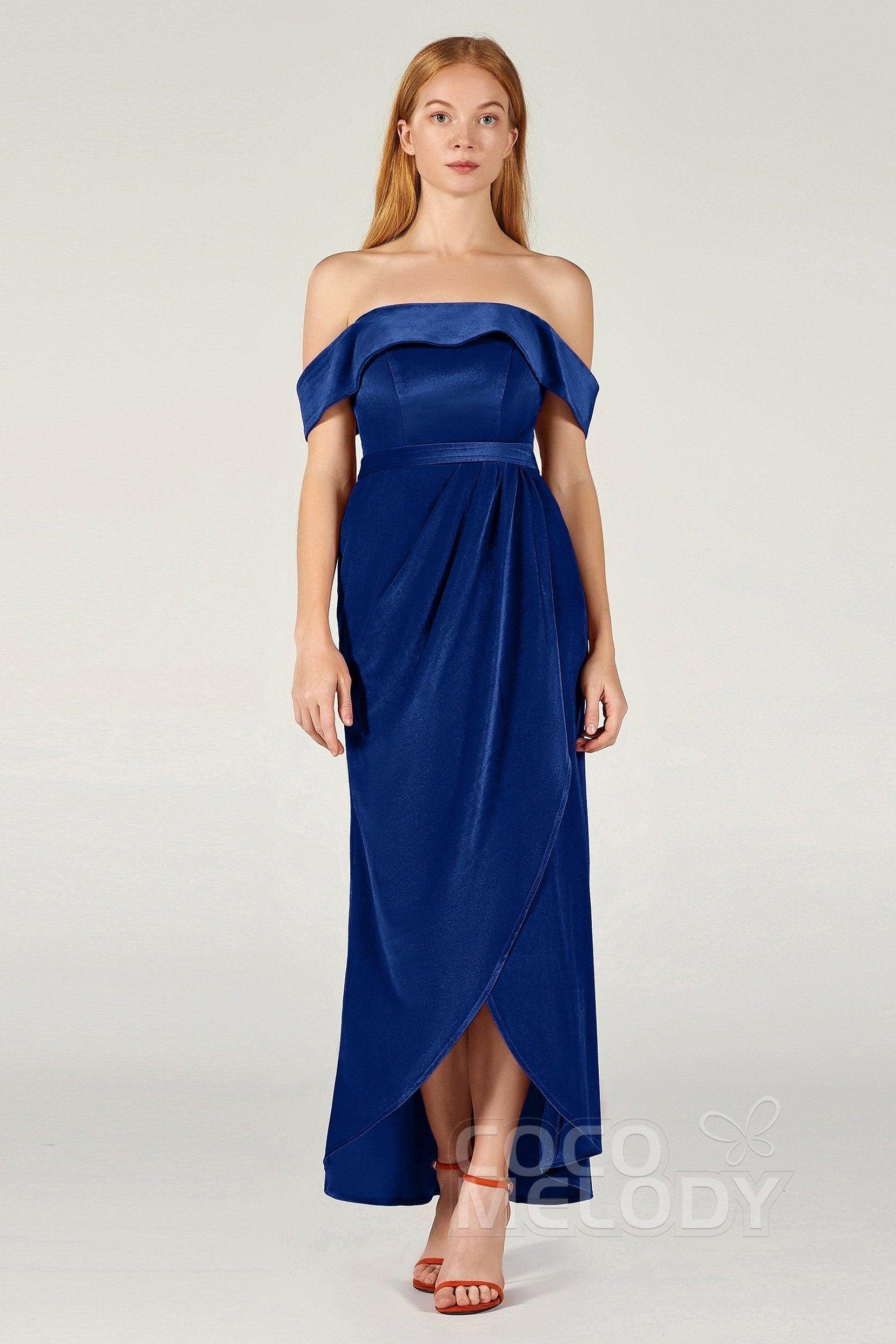 Sheath-Column Ankle Length Velvet Bridesmaid Dress CB0365 - COCOMELODY